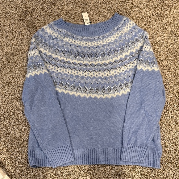 Talbots Sweaters - Talbots Light Blue and White Patterned Sweater